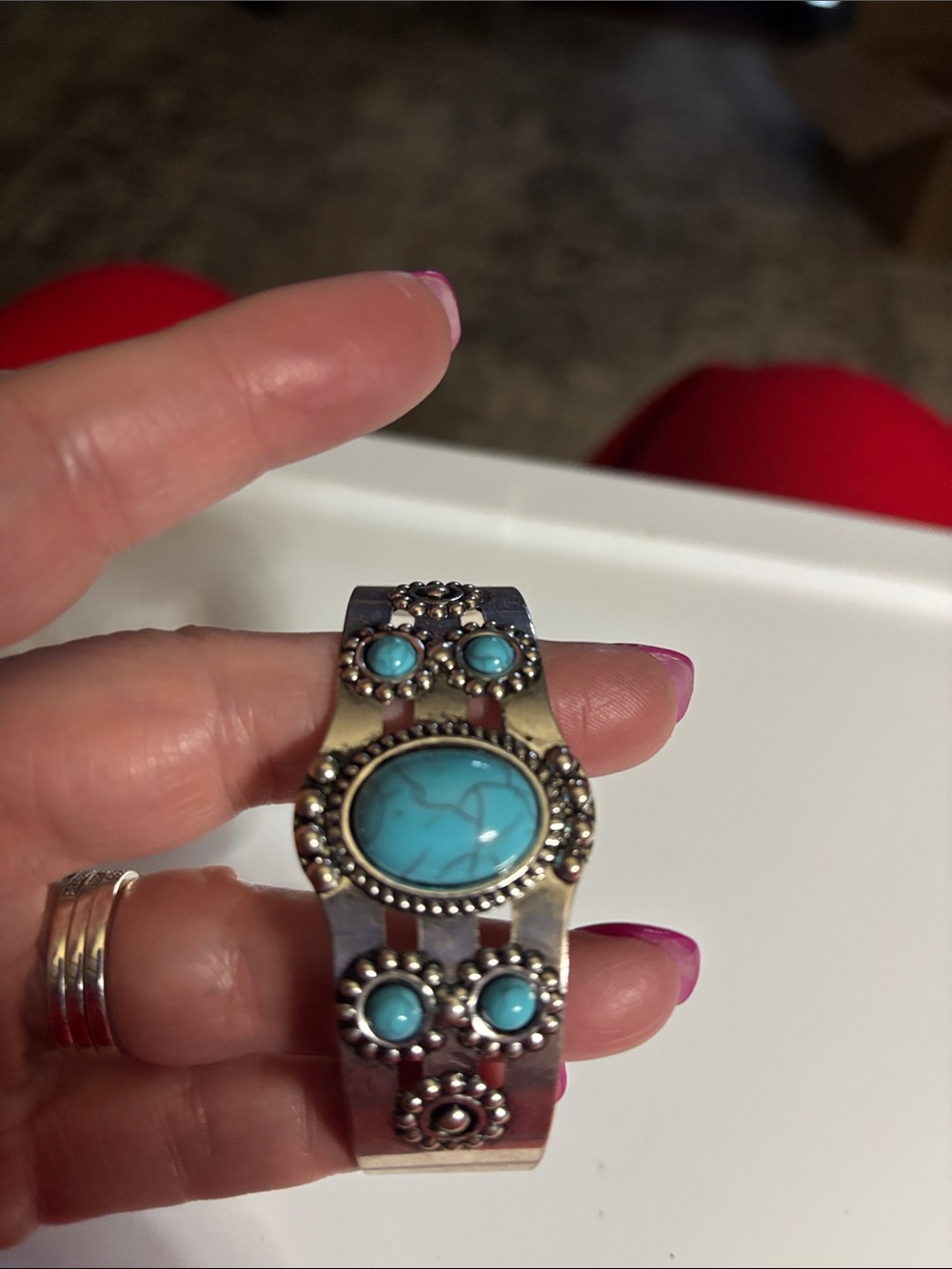 Turquoise Stone Wide Cuff Bracelet